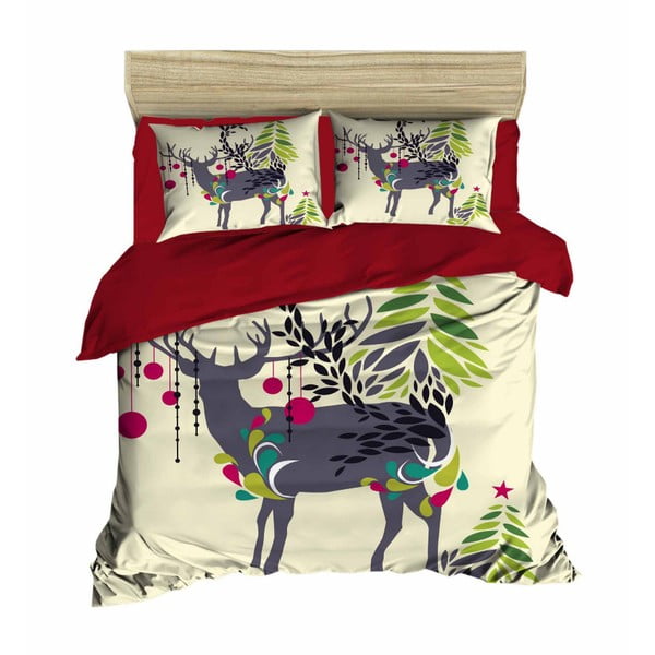 Lenjerie de pat cu cearșaf Christmas Reindeer, 200 x 220 cm