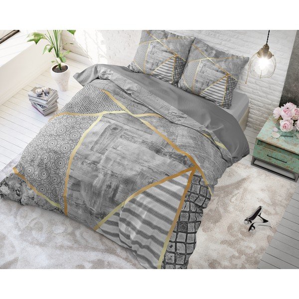 Lenjerie din bumbac pentru pat dublu Pure Cotton Graphic, 200 x 200/220 cm, gri-image-1