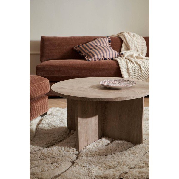 Măsuță de cafea în culoare naturală deschisă rotundă din MDF ø 85 cm Poppy – Ellos Home-image-1