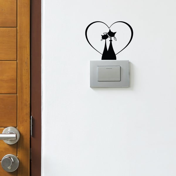 Autocolant pentru întrerupător Ambiance Cat Couple, negru-image-1