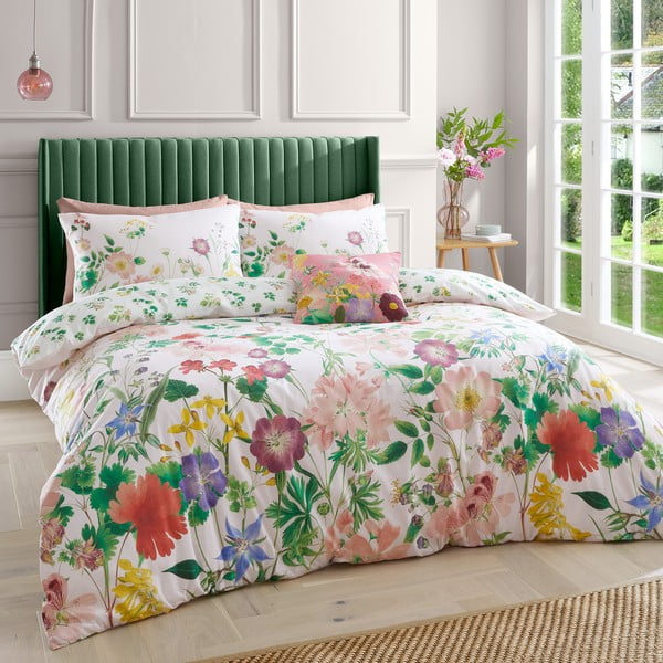 Lenjerie de pat roz din bumbac pentru pat de o persoană 135x200 cm Cottage Meadow – RHS