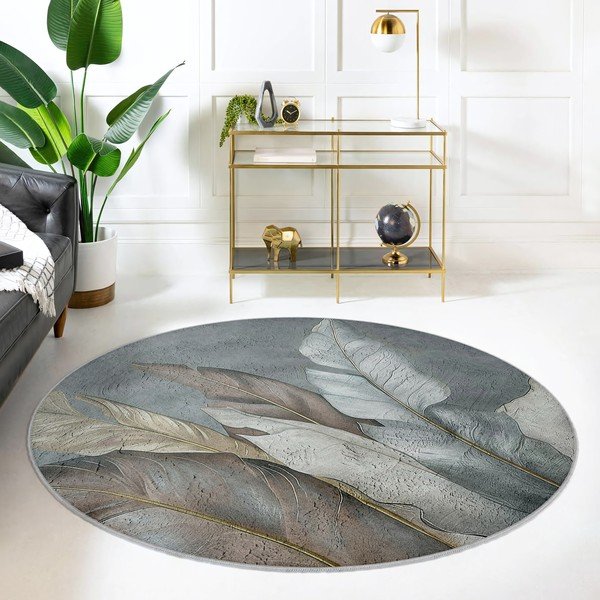 Covor verde/gri lavabil rotund ø 100 cm Dusty Leaves – Mila Home-image-3