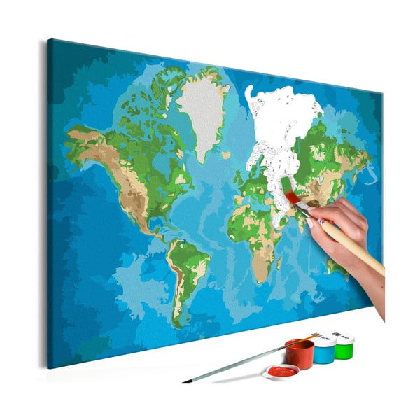 Set de pânze, vopseluri şi perii DIY Artgeist Real Map World, 100 x 40 cm