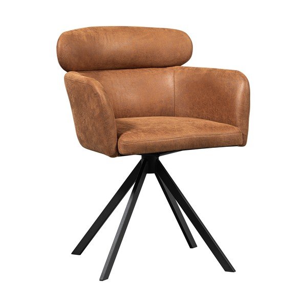 Scaun de dining maro coniac cu cotiere tapițat Fenne – WOOOD