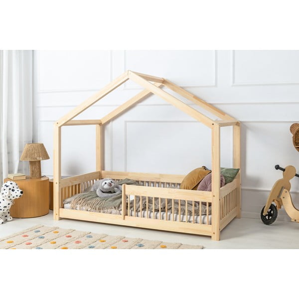 Pat pentru copii  în culoare naturală de tip casă din lemn de pin 120x200 cm Mila RMW – Adeko-image-2