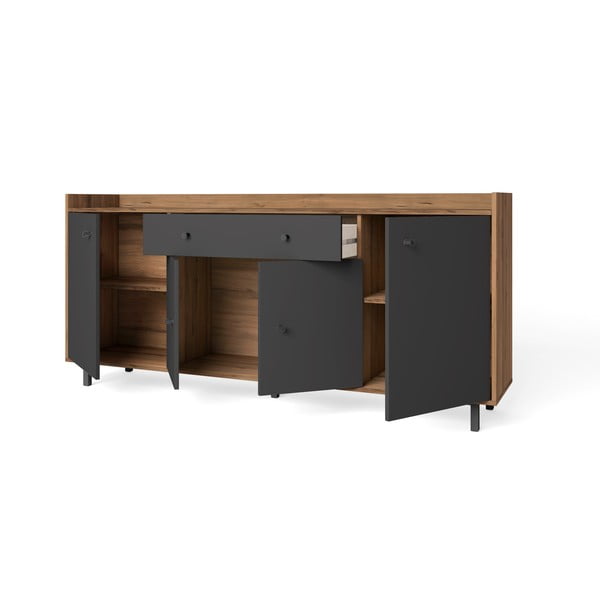 Comodă joasă gri cu aspect de nuc 180x84 cm Malta - Marckeric-image-3