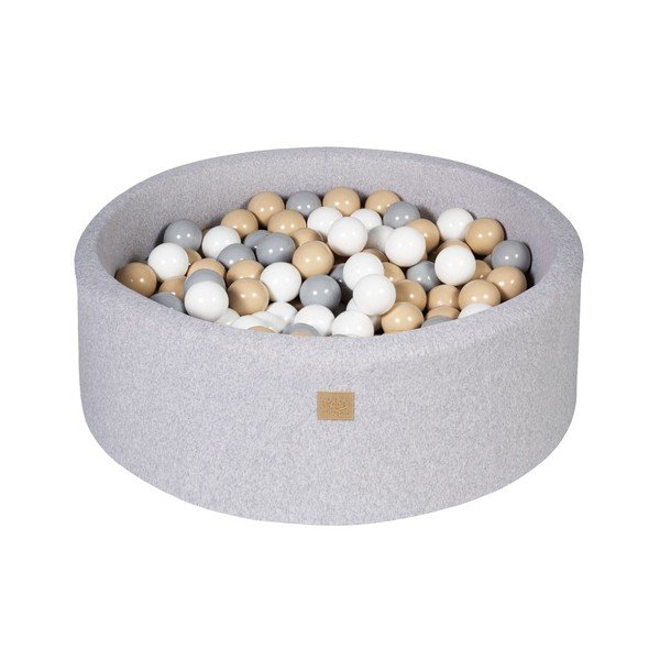 Piscină cu bile gri din catifea reiată ø 90x30 cm Montessori – Meowbaby