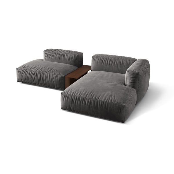 Colțar modular gri cu tapițerie din catifea (cu colț pe partea dreaptă/cu șezlong) Martina – Micadoni -image-2