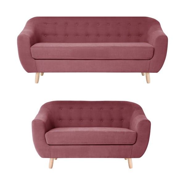 Set 2 canapele pentru 2 și 3 persoane Jalouse Maison Jalouse Maison Vicky, roșu roz