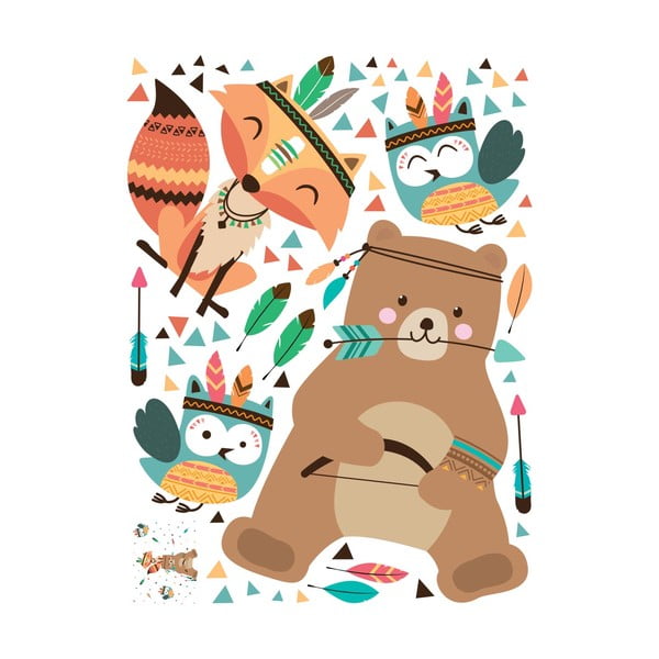 Autocolante de perete pentru camera copiilor Ambiance Bear Indian Happy-image-2