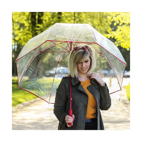 Umbrelă de golf Ambiance Birdcage Ribs, 111 cm, transparent cu detalii roșii-image-1