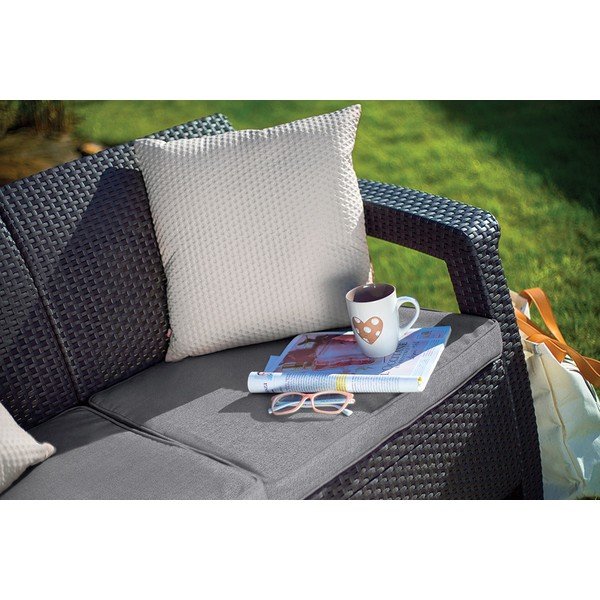 Canapea de grădină gri închis din ratan artificial Corfu – Keter-image-2