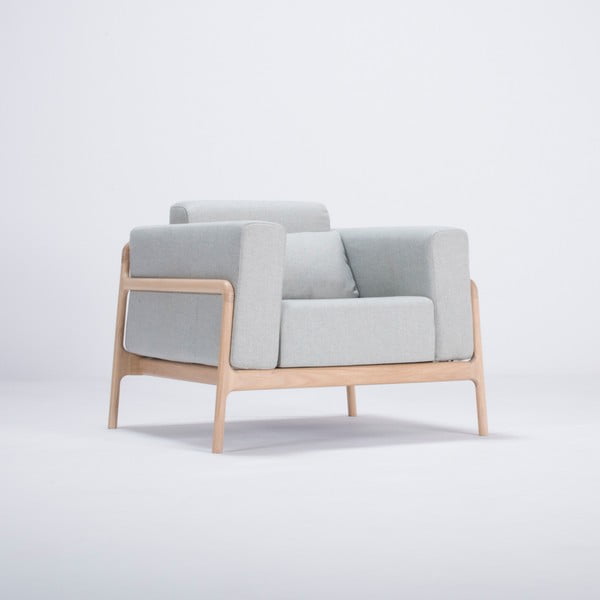 Fotoliu din lemn de stejar Gazzda Fawn, albastru - gri