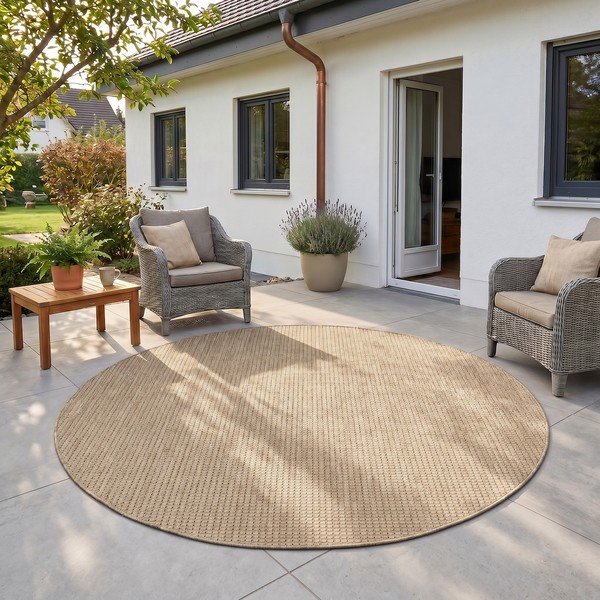 Covor pentru exterior și interior bej rotund ø 120 cm Mira 1450 – Ayyildiz Carpets-image-1