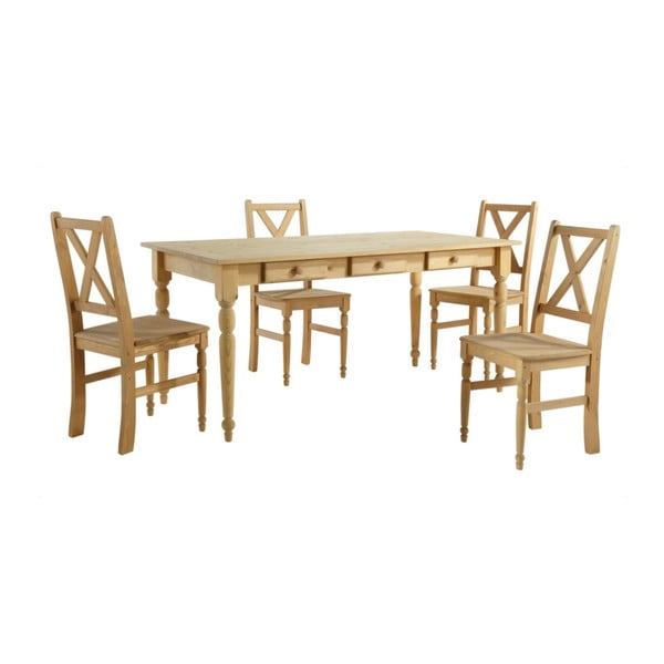 Set 4 scaune și masă din lemn Støraa Normann, 160 x 80 cm