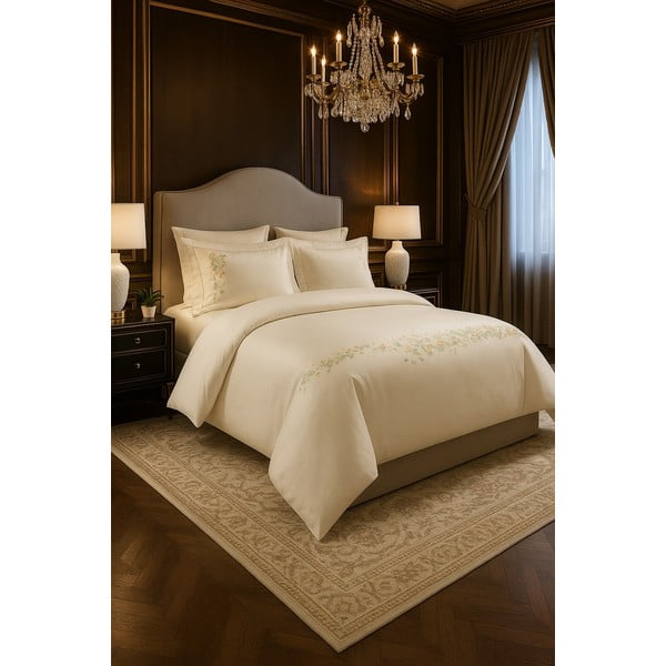 Lenjerie de pat crem din bumbac satinat pentru pat de o persoană cu cearceaf inclus, cu 6 piese 140x200 cm Maison Bloom – Mila Home Luxury-image-1