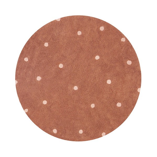 Covor pentru copii cărămiziu lavabil/țesut manual din bumbac ø140 cm Round Dot Chestnut – Lorena Canals
