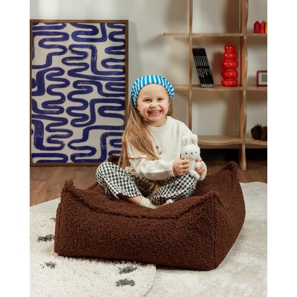 Puf pentru copii maro închis cu tapițerie din țesătură bouclé Warm Hazel – Wigiwama-image-2