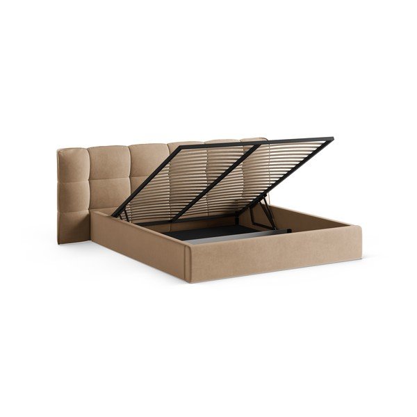 Pat matrimonial grej tapițat cu spațiu de depozitare cu somieră 200x200 cm Eric – Micadoni -image-2