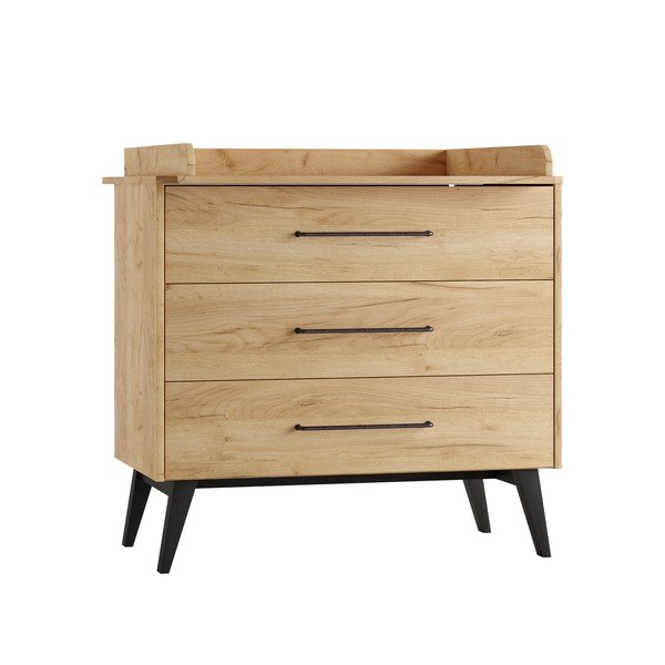 Comodă de copii în culoare naturală joasă cu aspect de lemn de fag 100x92 cm Retro – Pinio-image-3