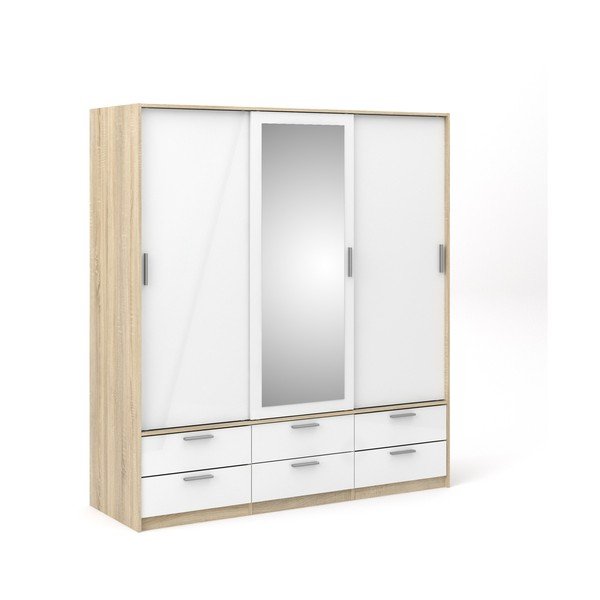Șifonier alb/cu  aspect de lemn de stejar cu ușă glisantă 181x200 cm Line – Tvilum-image-2