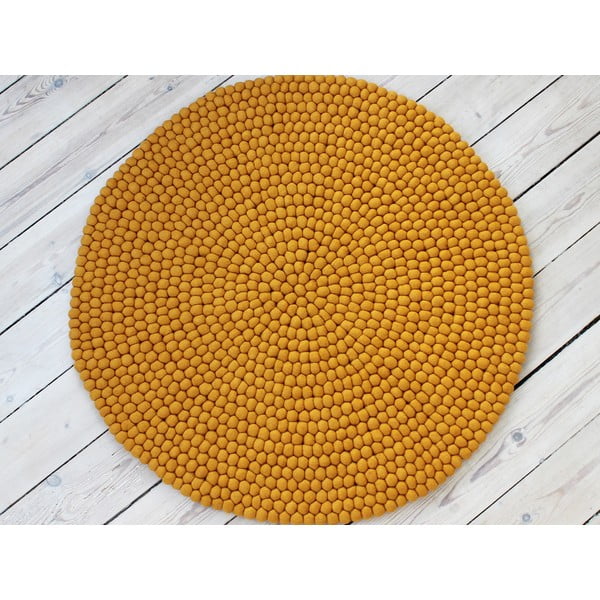 Covor cu bile din lână Wooldot Ball Rugs, ⌀ 90 cm, galben muștar-image-1