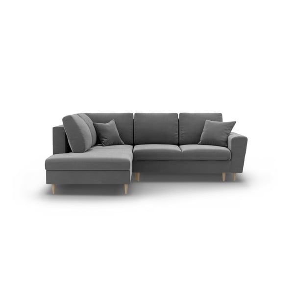 Colțar gri deschis extensibil, cu spațiu de depozitare cu tapițerie din catifea (cu colț pe partea stângă-în formă de ”L”) Kyoto – Cosmopolitan Design