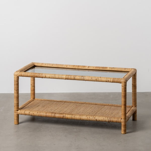 Măsuță de cafea în culoare naturală cu blat din sticlă 40x90 cm – Ixia-image-1