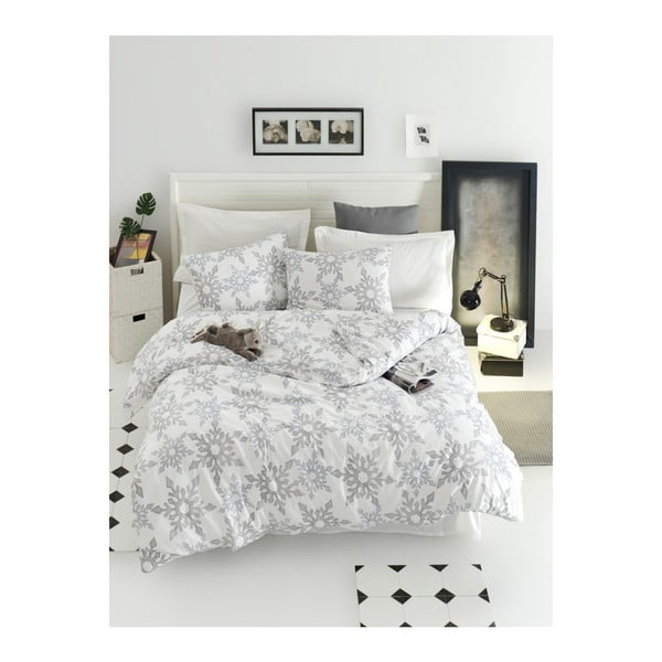 Lenjerie de pat cu cearșaf din bumbac ranforce, pentru pat dublu Mijolnir Irene White, 160 x 220 cm