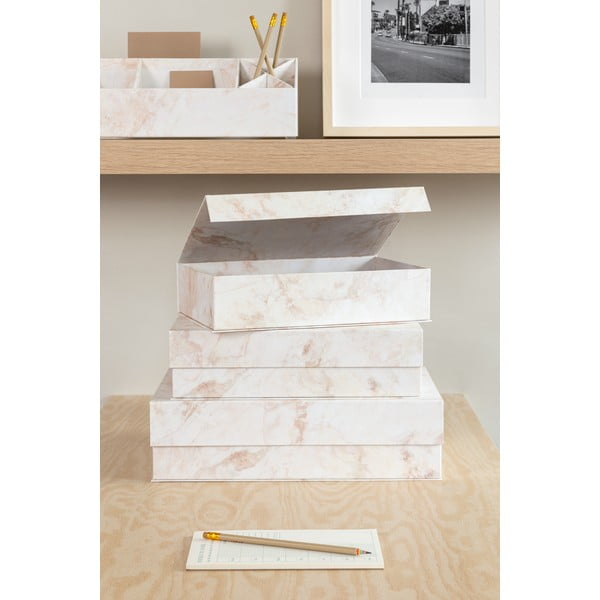 Cutii de depozitare bej 3 buc. din carton cu capac 42,5x29,5x13 cm Kian Paper Laminate – Bigso-image-2