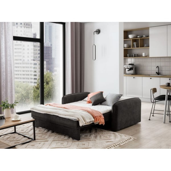 Canapea gri închis extensibilă/cu spațiu de depozitare cu tapițerie din chenille 155 cm Laine – ELTAP-image-4