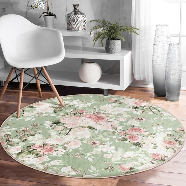 Covor rotund  verde deschis lavabil adecvat și  pentru aspiratoare robot   ø 120 cm Comfort – Mila Home-image-3