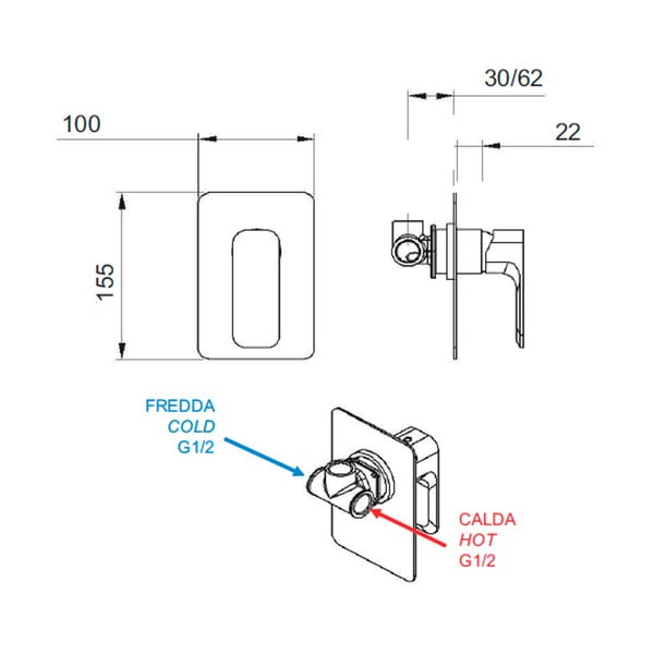 Baterie aurie pentru duș încastrată (1 ieșire) Spy – Sapho-image-1