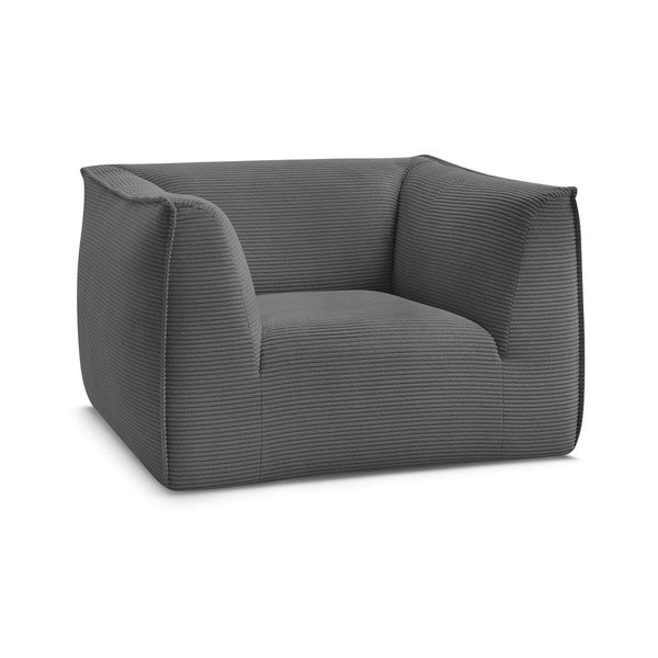 Fotoliu gri închis cu tapițerie din catifea reiată Giorgia – Bobochic Paris