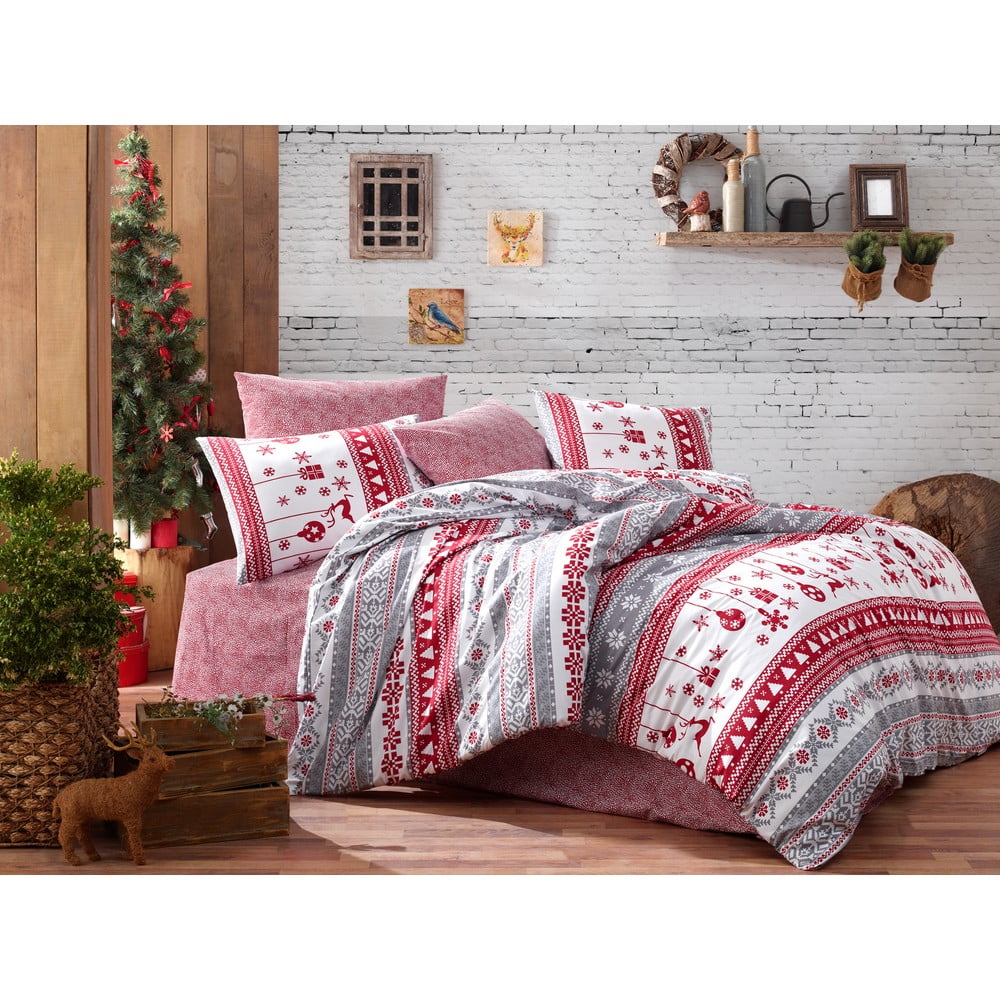 Lenjerie cu cearceaf pentru pat de o persoană, din bumbac ranforsat Nazenin Home Snow Grey, 160 x 220 cm
