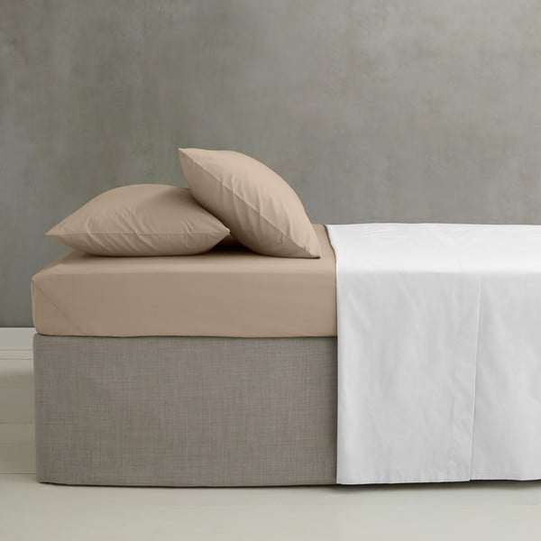 Cearceaf maro deschis din bumbac percale cu elastic 135x190 cm Easy Iron Percale – Catherine Lansfield-image-1