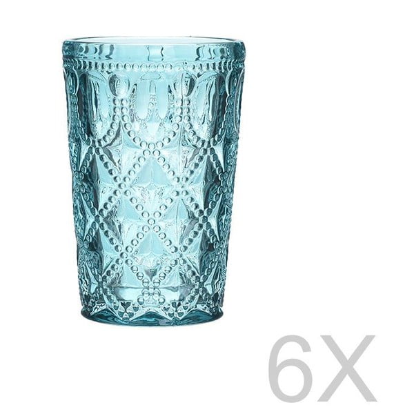 Set 6 pahare transparente din sticlă InArt Glamour Beverage, înălțime 13,5 cm, albastru