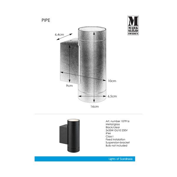 Corp de iluminat pentru exterior de perete (înălțime 16 cm) Pipe – Markslöjd-image-2