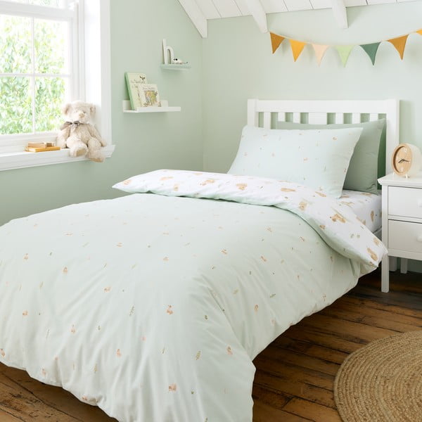 Lenjerie de pat pentru copii albă-verde din bumbac pentru pat de o persoană 135x200 cm Mini Moo Cow – Bianca-image-2