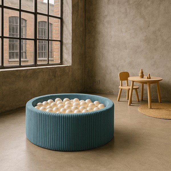 Piscină cu bile turcoaz din catifea reiată ø 90x30 cm Montessori – Meowbaby-image-1