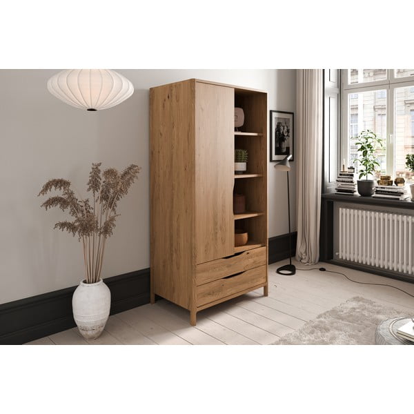 Șifonier în culoare naturală din lemn   de stejar 90x188 cm Twig – The Beds-image-1