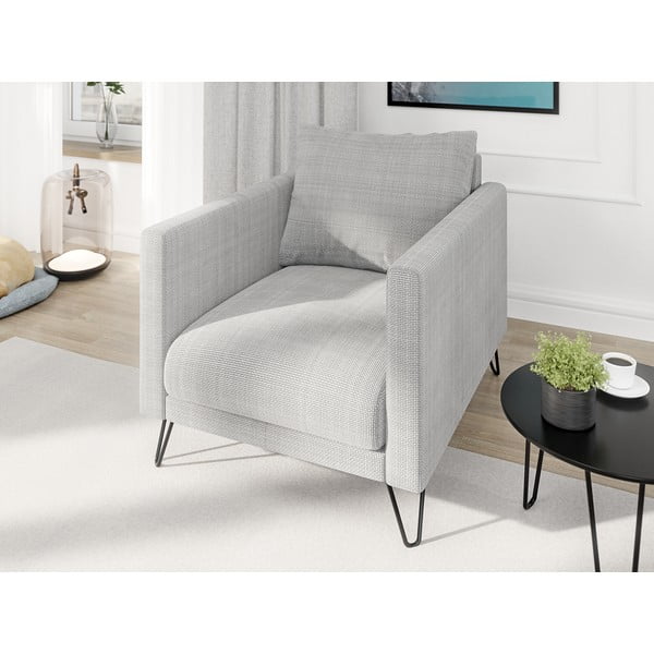 Fotoliu gri deschis cu tapițerie din chenille Freya – Ropez-image-3