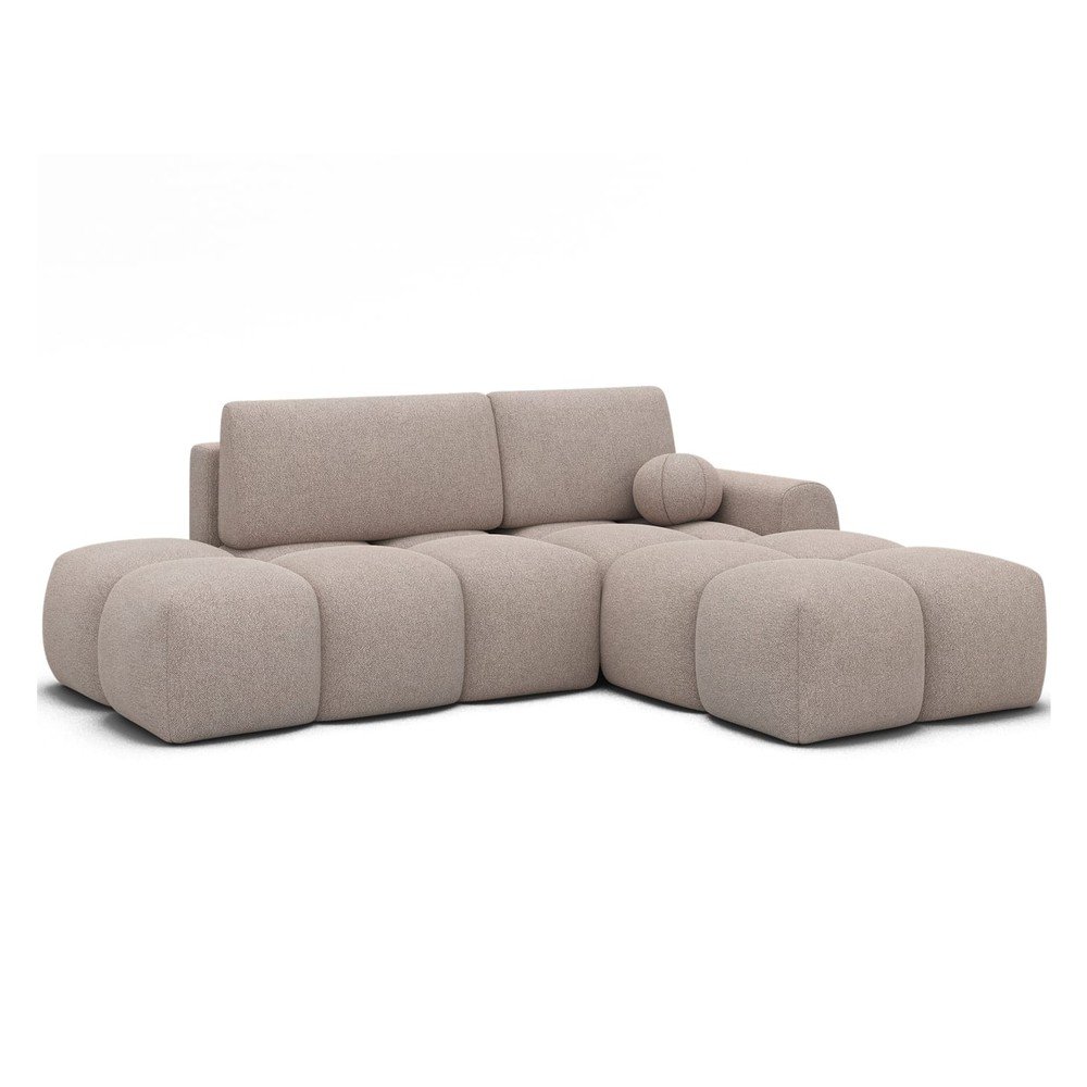 Colțar maro deschis extensibil/cu spațiu de depozitare cu tapițerie din țesătură bouclé (cu colț pe partea dreaptă/cu șezlong) Vittario – ELTAP