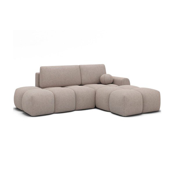 Colțar maro deschis extensibil/cu spațiu de depozitare cu tapițerie din țesătură bouclé (cu colț pe partea dreaptă/cu șezlong) Vittario – ELTAP
