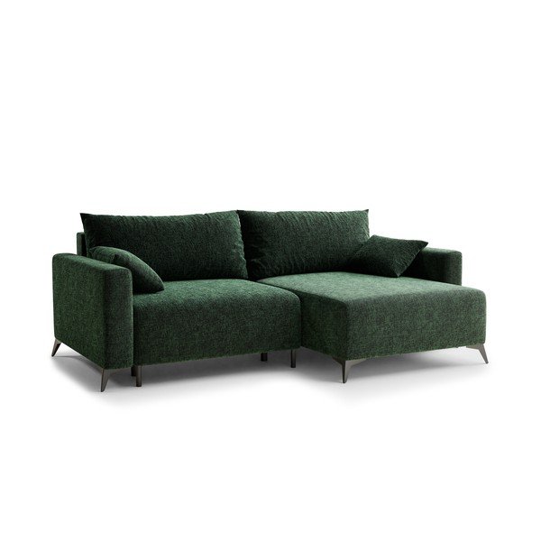 Colțar verde închis extensibil/cu spațiu de depozitare cu tapițerie din chenille (cu colț pe partea dreaptă/cu șezlong) Leon – Maison de Rêve