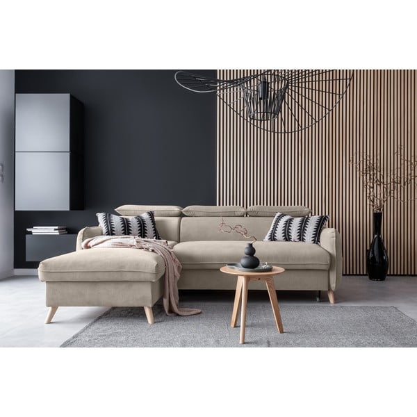 Colțar bej extensibil cu tapițerie din catifea (cu colț pe partea stângă ) Sweet Harmony – Miuform-image-1