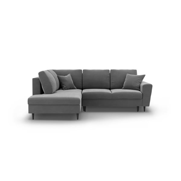 Colțar gri deschis extensibil, cu spațiu de depozitare cu tapițerie din catifea (cu colț pe partea stângă-în formă de ”L”) Kyoto – Cosmopolitan Design