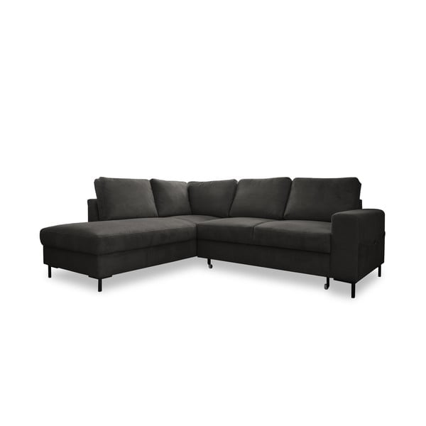 Colțar gri închis extensibil cu tapițerie din catifea reiată  (cu colț pe partea stângă ) Lofty Lilly – Miuform