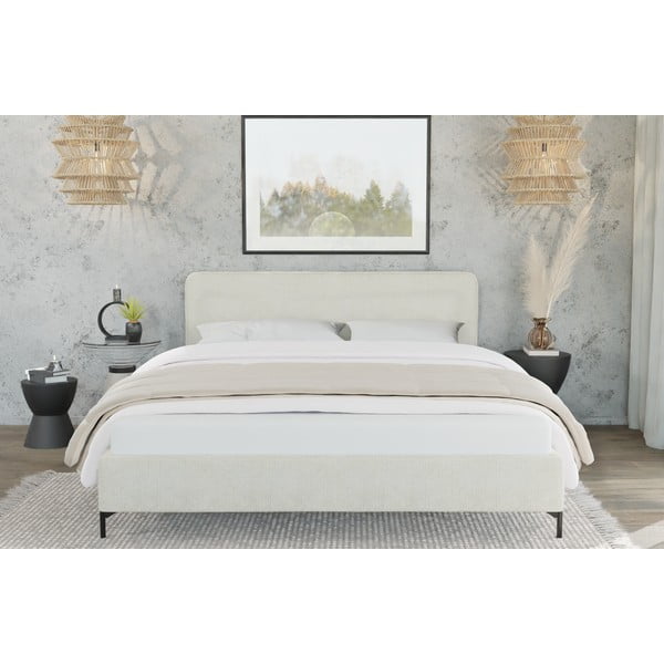 Pat bej tapițat cu somieră 90x200 cm Barker – Ropez-image-1