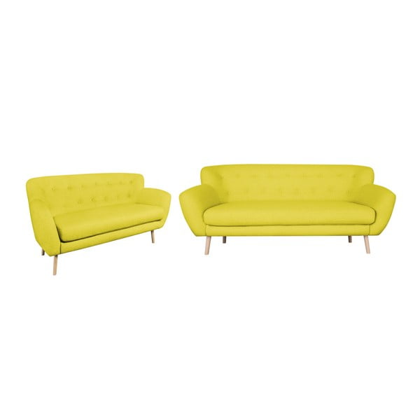 Set 2 canapele cu 2 și 3 locuri Kooko Home Pop, galben 